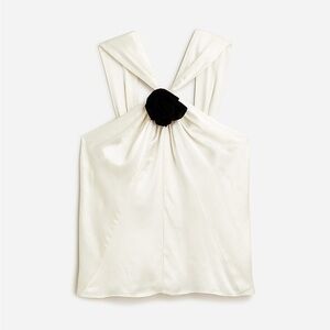 J.Crew Collection Rosette Halter Top Ivory Luster Crepe Evening Blouse XS